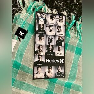 HURLEY Plaid 100% Cotton Scarf. Green, grey, white
